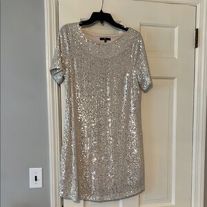 Silver Sequin Short Sleeve Dress